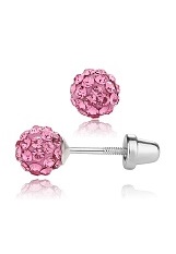 very cute silver pave ball October birthstone baby earrings